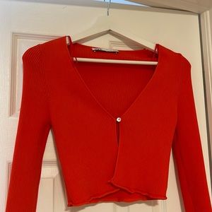 Zara open from bolero cotton, bright red-orange knit sweater